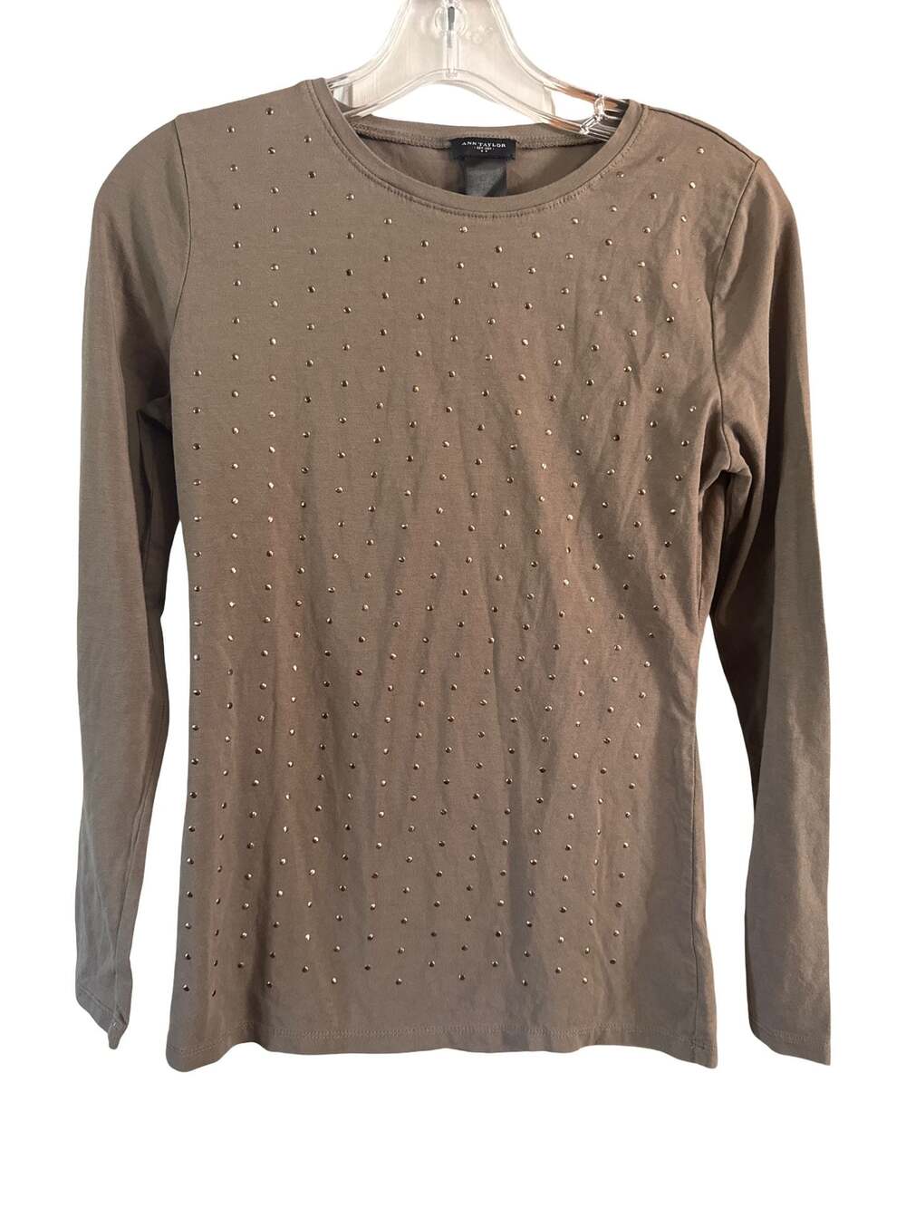Ann Taylor Studded Long Sleeve Crewneck Top Brown Size XS
